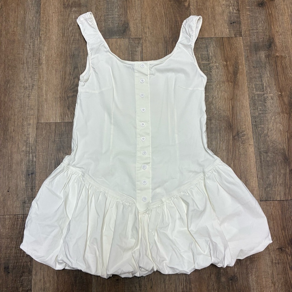 Fusionista White Mini Dress Size M Bubble Hem Sleeveless Button Front Y2K